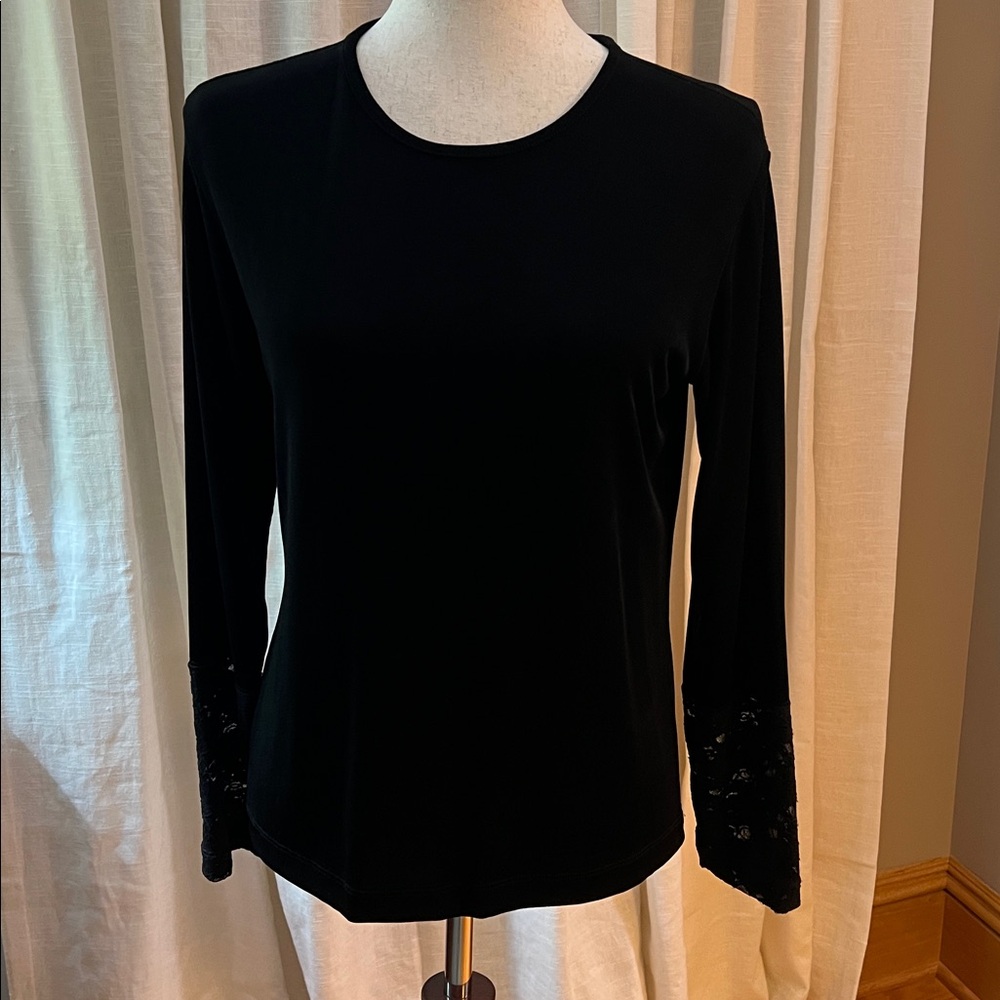 Chico's Travelers Black Lace Detail Top